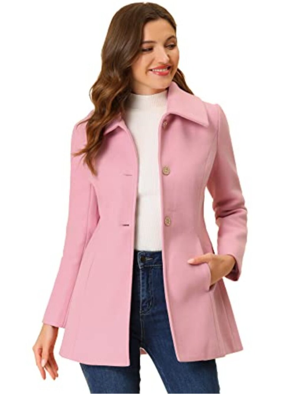 Vintage Wool Blend Pea Coat Women Single Breasted A-Line Swing Winter Overcoat
